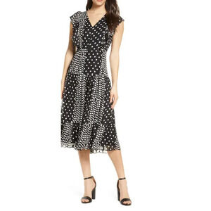 Sam Edelman Midi Dress 1X Black Dots